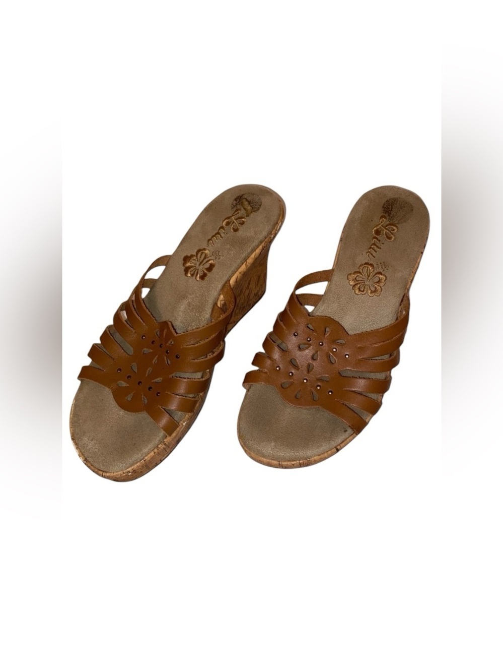 LULI Cork Slide Wedge Sandals in Tan and Natural in Size 8M